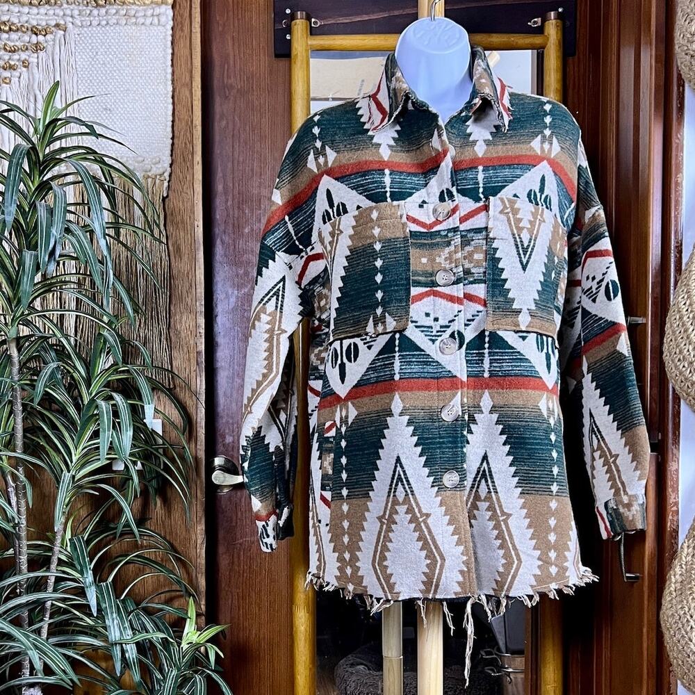 Southwestern Aztec Jacket Womens S Oversized Jacquard Shacket Western Boho NWOT